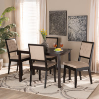 Baxton Studio Suvi-Sand/Dark Brown-5PC Dining Set Suvi Modern and Contemporary Sand Fabric Upholstered and Dark Brown Finished Wood 5-Piece Dining Setn